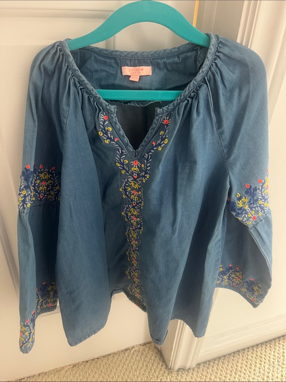 Jigsaw Blue Embroidered Peasant Top